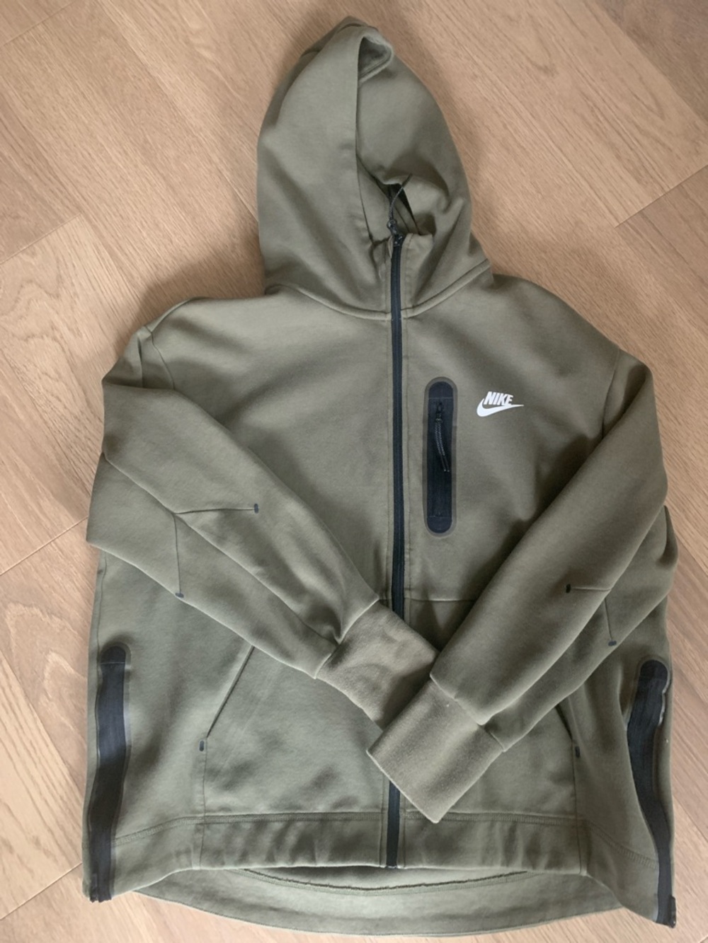 Nike Olive Green Full-Zip Hooded Sweatshirt with side zippers